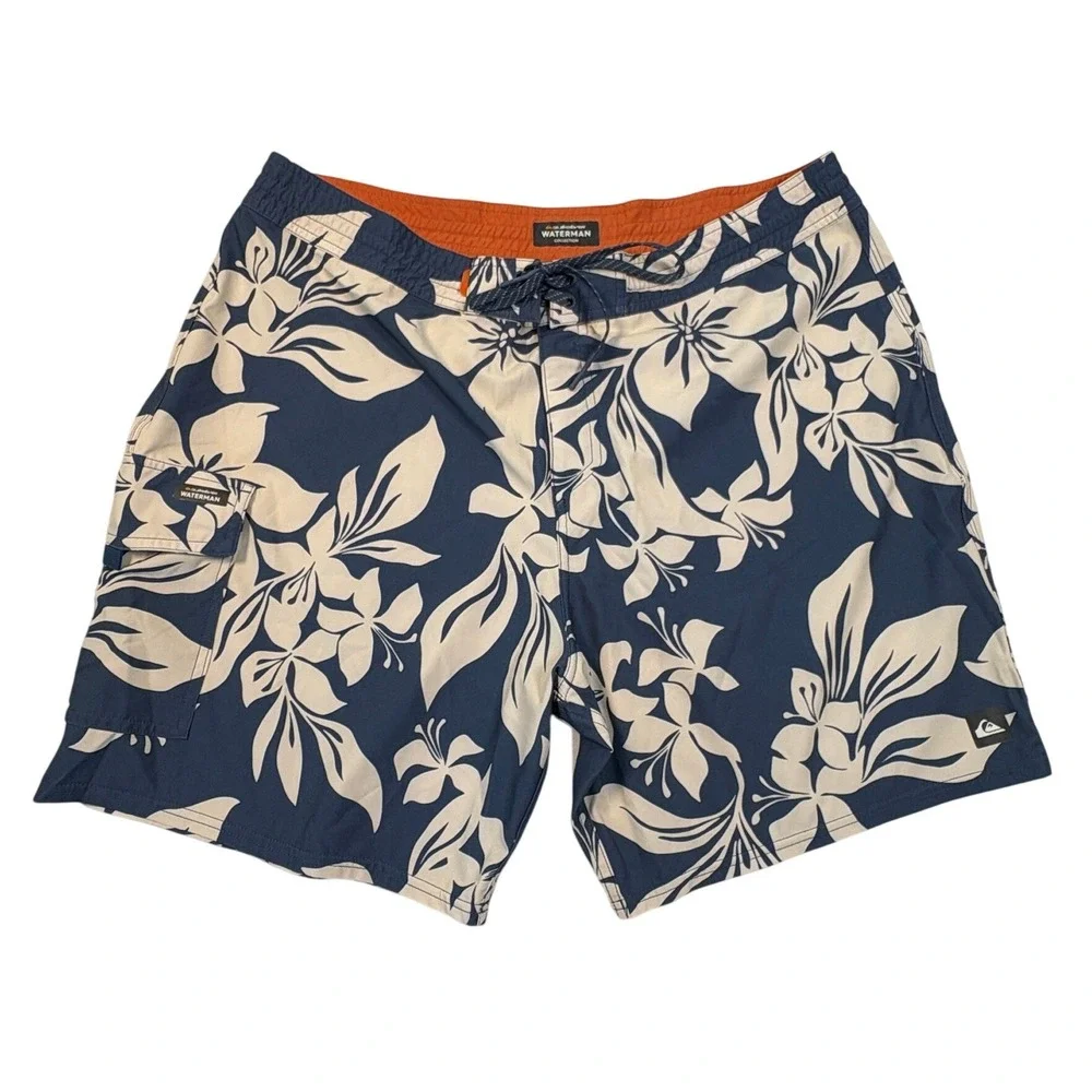 Quiksilver Waterman Collection Mens Navy Floral Board Shorts Bottle Opener 40